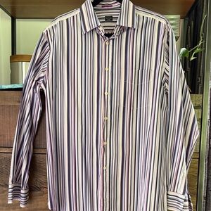 Paul Smith Men's Striped Button Down Shirt - Dark Pink, White, Purple